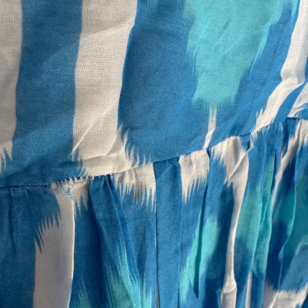 OLIPHANT  Blue White Ruffle V-Neck Maxi Dress Sleeveless Tiered Cotton M - Picture 7 of 8